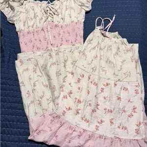 Floral Pink and White- cropped top with skirt- NWT